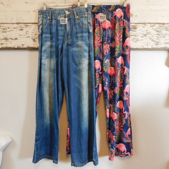 Brief Insanity Lounge Pants XL Lof of 2 Denim Flamingos Pull-On Elastic Comfort - Picture 5 of 10